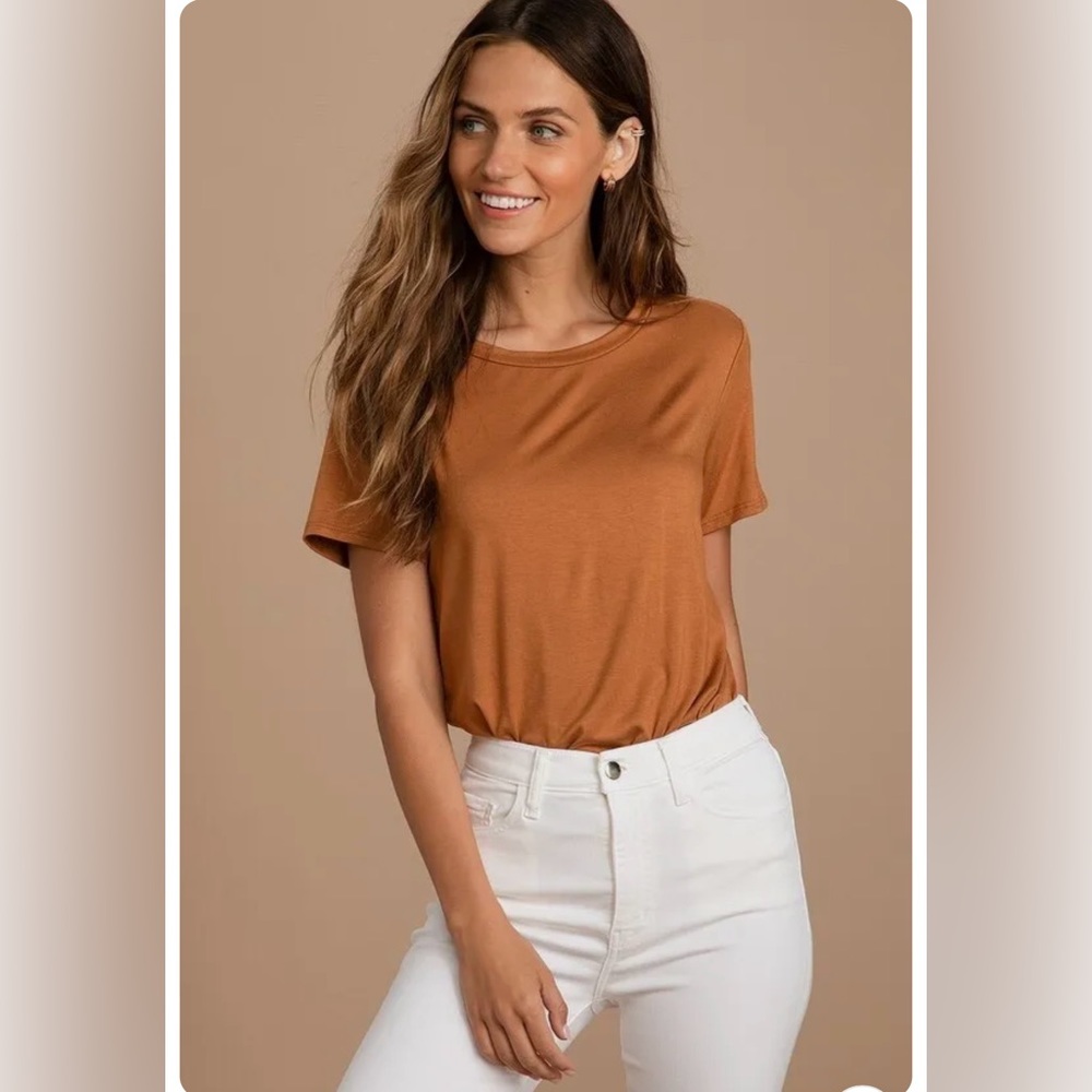 Lulus Bodysuit Tee Skyra Rust Short Sleeve Jersey Crew Neck Size Medium
